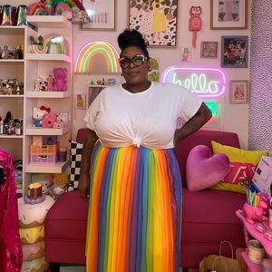 Cute Rainbow pleated midi skirt